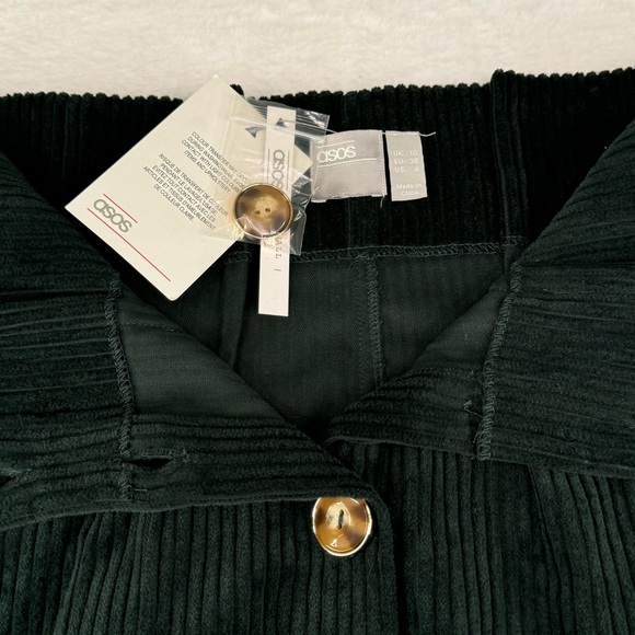 {ASOS} NWT! Dark Hunter Green Corduroy Tortoise Shell Button-Front Skirt - Picture 6 of 16